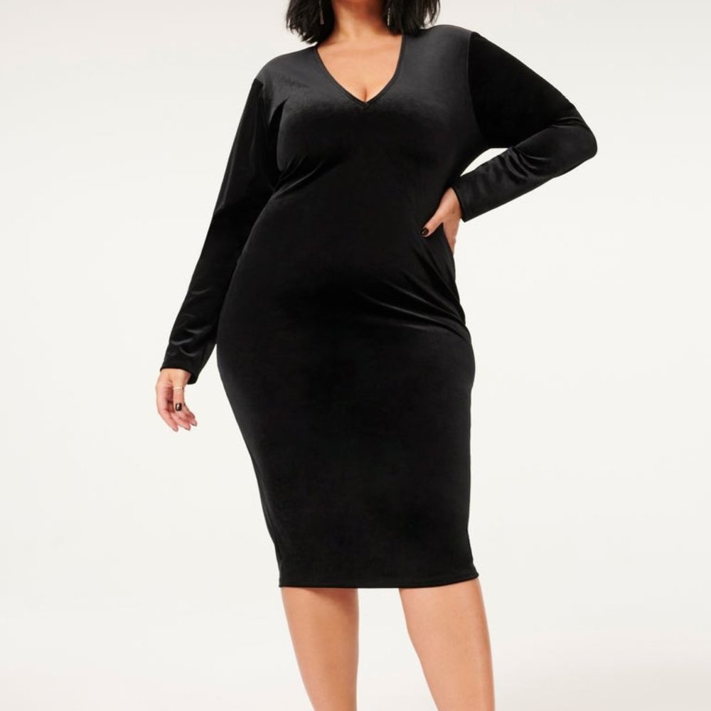 NWT GOOD AMERICAN DEEP V VELVET MIDI DRESS